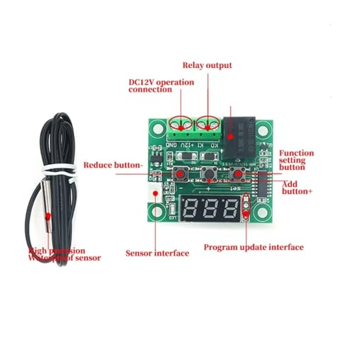 Interruptor de temperatura W1209 12V CC con sensor termostato digital y relé de control 4
