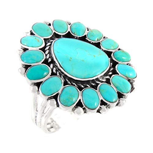 Turquoise Ring Sterling Silver 925 Genuine Gemstones Southwest Style (Turquoise, 8) #TOP17