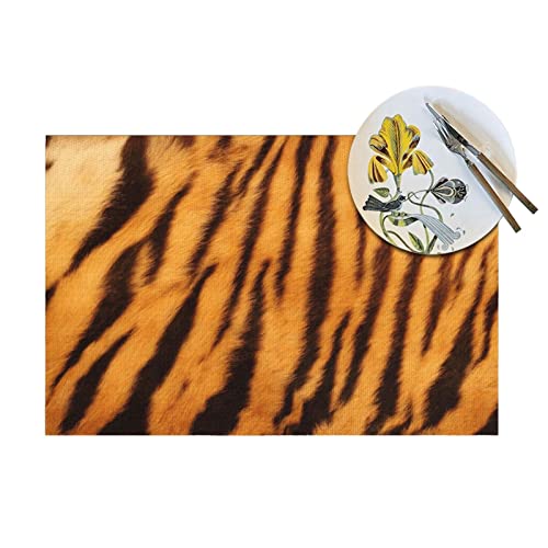 Tiger Striped Pattern Pvc Placemats Set Of 6 Pcs For Kitchen Gifts Washable Heat Resistant Table Mat Anti-Slip Place Mats 18X12 Inch #TOP3