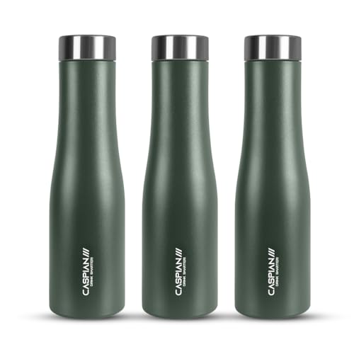 Image of CASPIAN / / / Aqua ISI Certified Stainless Steel Water Bottle 1ltr. (M Green, 1 Litre, Set of 3) |Leak Proof Thunder for Fridge Home Office Travel School Kids Boys Girls Adults Sports Gym Yoga| BPA Free
