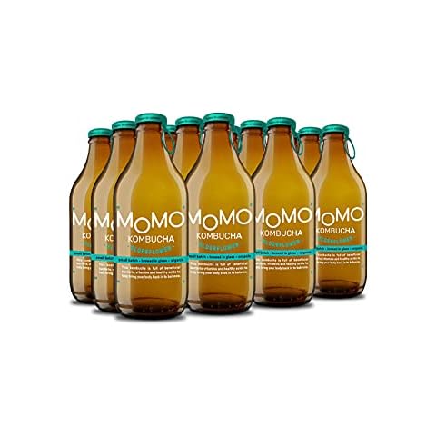 MOMO Kombucha, Handcrafted Organic Elderflower Kombucha Tea, Fermented Probiotic Drink, Certified Organic - 330ml Glass Bottle (Pack of 12) Cover