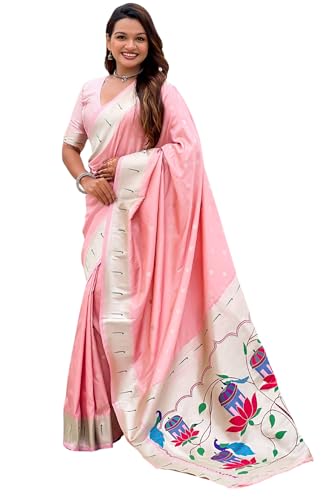 Image of SGF11 Women's Paithani Soft Lichi Silk Kanjivaram Sarees With Blouse Piece