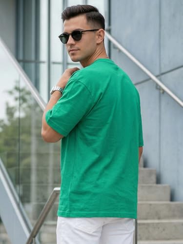 Image of LEOTUDE Men's Oversized Drop Shoulder Cool and Stylish Half Sleeve Round Neck Baggy Fit Graphic Printed Design Combo T-Shirt for Man's (Color Purple)