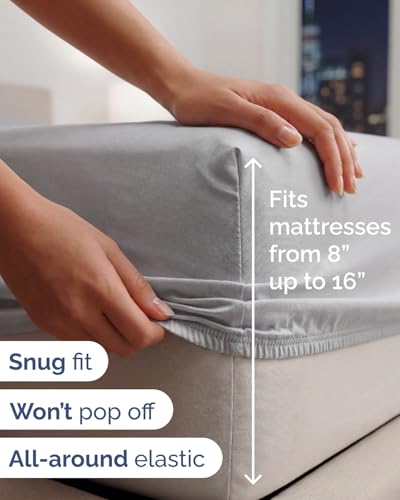 Image of Lightweight 4 Piece Bed Sheet Set Full Size - Cooling Sheets for Hot Sleepers - Breathable Bedding Set w / 8-16 Inch Deep Pockets - 1 Flat & 1 Fitted & 2 Pillowcases - Wrinkle Resistant - Light Grey