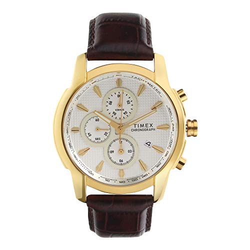 Image of TIMEX Gold Chronograph Leather Strap Watch for Men's
