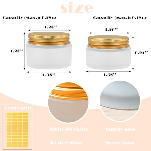 24 pack 5ml Frosted Glass Jars with Unbreak Metal Gold Lids Small Empty Travel Lotion Containers with Inner Liner Airtight Cosmetic Holder with Labels for Lip Balm Creams Body Butter2