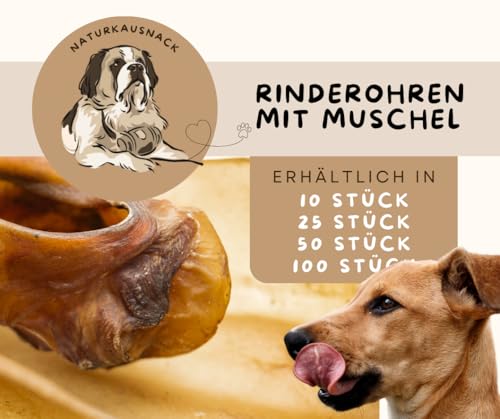 Warnick´s Tierfutterservice Hundesnack – Premium Rinderohren XXL mit Muschel – 50 Stück – XXL Kausnack für Hunde – fettarm, schonend getrocknet – natürliche Zahnpflege ohne Zusätze - Vorratspaket
