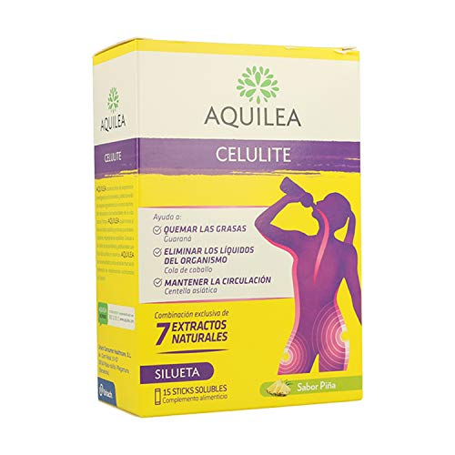 AQUILEA Celulite 15 Sticks Solubles Sabor Piña - Para Ayudar con las Grasas, Líquidos del Organismo y la Circulación - Complemento Alimenticio