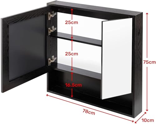 HollyHOME Armario de baño con espejo con estante, 78 cm de ancho, doble puerta de espejo, armario de almacenamiento para inodoro, montado en la pared, color negro - imagen 3