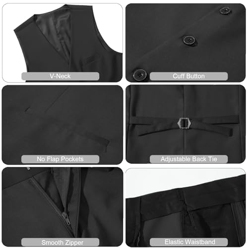 Men's Slim Fit 3 Piece Suits Set, Formal Business 2 Buttons Blazer Jacket Vest Pants with Tie & Bow Tie4