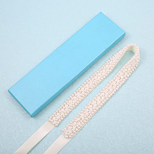 Fubney Crystal Bridal Belt Handmade Pearls Wedding Sash Belts Bridesmaid Sash For Women's Dress (Ivory) #TOP6