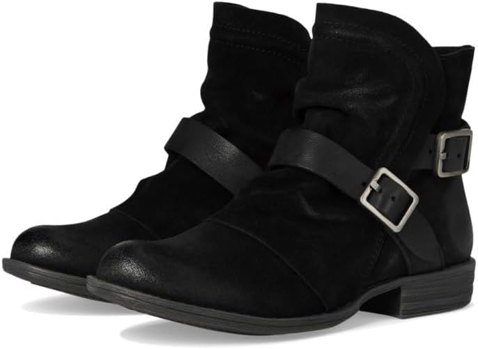 SHODENSE Women Vintage Low Stacked Heel Slouch Western Booties Round Toe Suede Combat Ankle Boots Side Zipper Burnished Short Riding Boots Pleated Buckle Strap Fall Winter Boot Fashion Comfy 4-11 M US