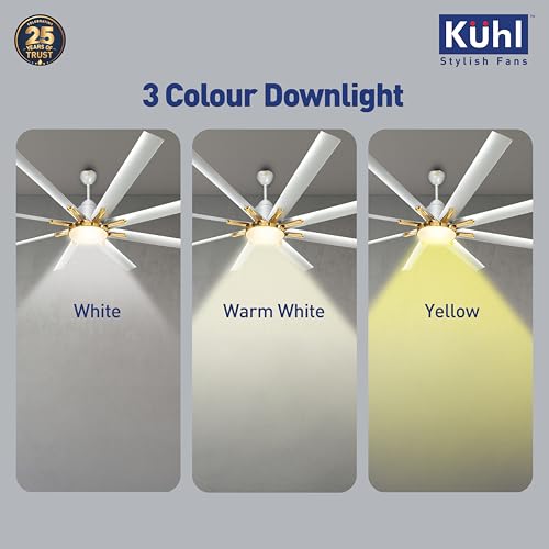 Image of KUHL Polariz Gold 72 1800mm Stylish 65% Power Saving BLDC Ceiling Fan With Remote|Down Light|Low Noise| IoT -Operate via Mobile & Alexa |Reverse Mode |Free Installation|Silver