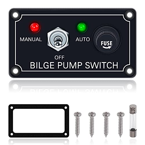 Boeray Bilge Pump Switch Rocker Toggle Switch Panel and Fuse DC 12V 24V Max 15A SPST ON/Off Marine Switch Panel 1 Toggle