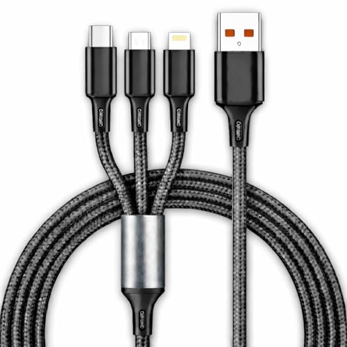 Image of Multi Charging Cable 4ft 3 in 1 Charger Cord, Multiple Rapid Nylon Braided Cable USB Charging Cable Multi Phone Charger Cord with Type C Micro Lightnlng USB Connectors for Cell Phones