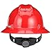 MSA 475371 V-Gard Full-Brim Hard Hat With Fas-Trac III Ratchet Suspension, Polyethylene Shell, Superior Impact Protection, Self Adjusting Crown-Straps - Standard Size in Red