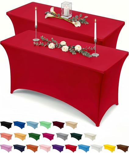 Image of Utopia Kitchen Spandex Tablecloth 2 Pack [4FT, Red] Tight, Fitted, Washable and Wrinkle Resistant Stretch Table Cloth Rectangle Cover for Trade Show, Weddings & Parties [48Lx30Wx30H Inch]