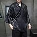 HZCX FASHION Cardigan Kimono for Men Black Silk Satin Robe Mens Lightweight Traditional Hanfu Silky Chinese Dragon Shirt(Black,Small)