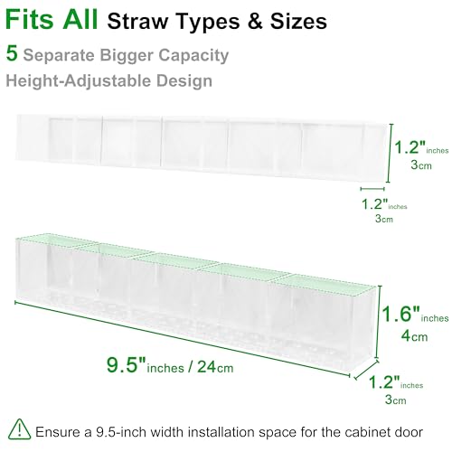Acrylic Straw Holder for Cabinet Door 9.5”- Transparent Reusable Tumbler Straw Organizer Storage, Clear Small Kitchen Organization Accessories Container Rack, Ultra Sticky Cupboard Door Mounted - Thumbnail 2