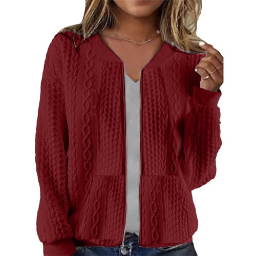 Image of Womens Full Zip Up Cardigan Sweater Casual Solid Long Sleeve Sweatshirt Coat with Pocket