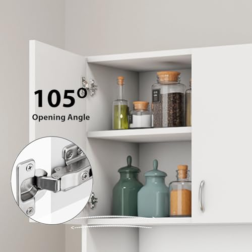 Image of VIKI Furniture | Kitchen Cabinet - 5 Tier Unit with Doors & Open Shelves, Organizer for Kitchen, Bedroom, Hallway & Living Room (Frosty White - 40D x 80W x 180H cm) | 1 Year Warranty