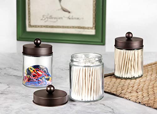 Apothecary Jars Bathroom Storage Organizer - Cute Qtip Dispenser Holder Vanity Canister Jar Glass With Lid For Cotton Swabs,Rounds,Bath Salts,Makeup Sponges,Hair Accessories/Bronze (2 Pack) #TOP6