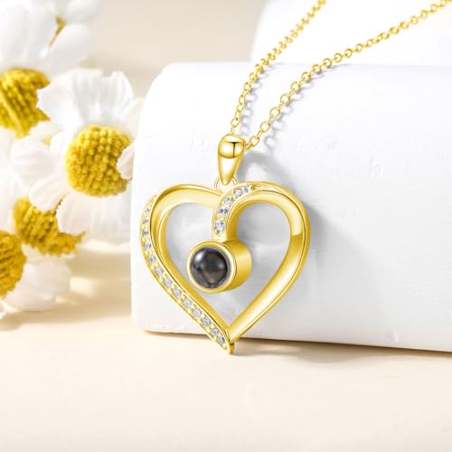 10K 14K 18K Gold Personalized Picture Necklace Projection Necklace with Photo Inside Custom Photo Pendant Necklace Mothers Day Jewelry Gift3