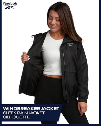 Reebok Womens Windbreaker Jacket - Lightweight Water and Wind Resistant Outdoor Hooded Rain Coat for Running (Sizes: S-XL)3