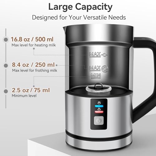 Image of Secura Milk Frother, Automatic Hot & Cold Foam Maker, 16.9oz Milk Warmer | Stainless Steel, Easy Cleaning, Strix Temperature Control, One-Touch Operation, Rich & Creamy Milk Froth for Latte
