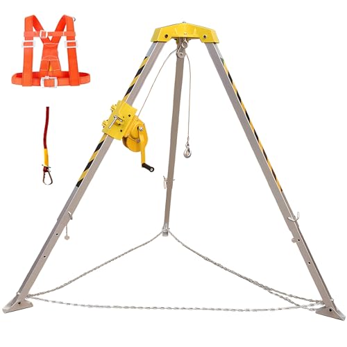 Telescopic Confined Space Rescue Tripod with 1200 1800winch- Aluminum Alloy Rescue Tripod for Sewage Tunnels -Heavy Duty Fire Rescue Tripod with Safty Harness (Color : Silver, Size : 1800 lbs Winch