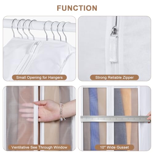 Kntiwiwo 43" Cotton Garment Bag for Hanging Clothes and Storage, Breathable Suit Bags for Closet Storage with 10" Gusseted & Large Clear Window for Suits, Short Dresses, Jackets, Sweaters, 3 Pack3