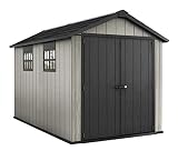 Keter Oakland 7.5x11 Foot Large Resin Outdoor Shed with Customizable Walls for Lawn Mower and Bike S