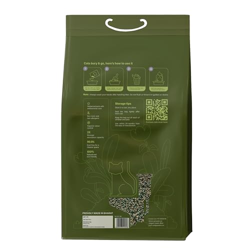 Image of bury & go by mawshi Herbal Cat Litter 5kg, 100% Biodegradable & Toxin Free, Natural Bentonite, Long Lasting Odour Control,3X Stronger Absorption, Dust Free, Low Tracking, Safe for Adult Cats & Kittens
