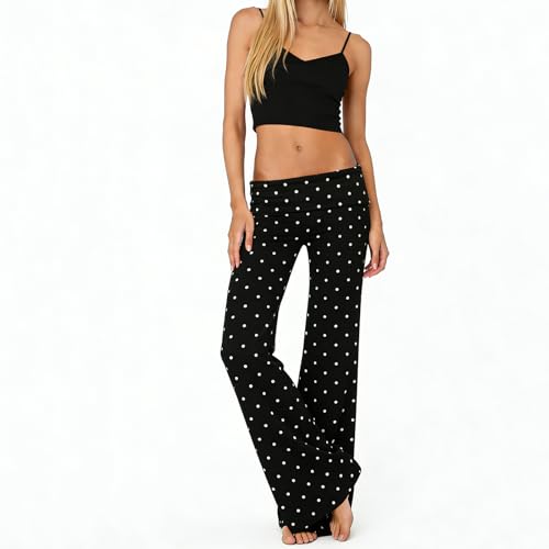 Image of Lounge Yoga Pants for Women Fold Over Low Waist Wide Leg Bell Bottoms | Y2K Foldover Pants, Flare Leggings, Low Rise Yoga Sweatpants