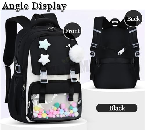 Image of Korean Style Solid Color Backpack with Soft Dream Pop & Plush Keychain | Multi-layer Large Capacity Lightweight School Bag | Anti-Theft Pocket, Waterproof Casual Daily Rucksack for Teen Girls