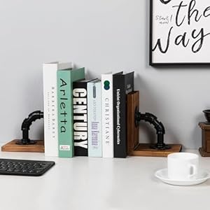 Rustic Decorative Wooden Tabletop Farmhouse Bookends for Heavy Books with Modern Industrial-Style Pipe Office Desktop Bookshelf Organizers Stoppers Holder Nonskid Shelf Decor 1-Pair (Brown) Rustic Decorative Wooden Tabletop Farmhouse Bookends for Heavy Books with Modern Industrial Style Pipe Office Desktop Bookshelf Organizers Stoppers Holder Nonskid Shelf Decor 1 Pair Brown