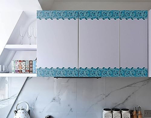 Image of WallDesign Blue Acrylic Shell Tile Sticker - 4 In X 10 Ft Multipurpose Decorative Self-Adhesive Border For Kitchen Backsplash, Furniture, Wall, Cupboard, Staircase, 0.1 Cms