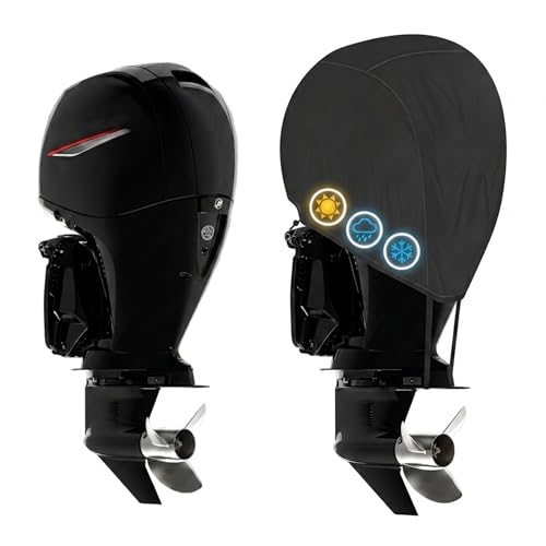 YimSting Outboard Motor Cover 1200D Waterproof Boat Motor Cover Compatible with Mercury 135HP- 150HP - 4STR 4 CYL 3.0L 2011-2025 with Elastic Hem & Windproof Straps Black