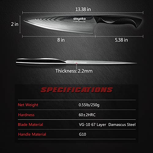 aisyoko Damascus Chef Knife 8 Inch Sharp Kitchen Knife Japan VG10