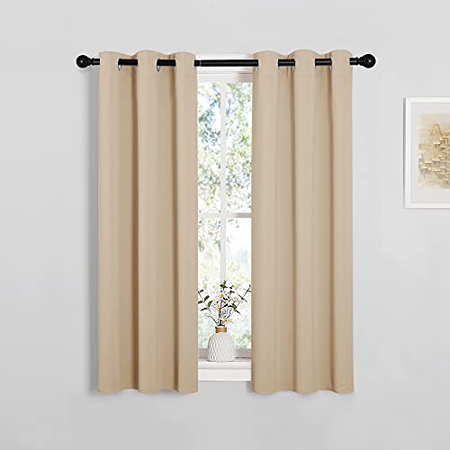 NICETOWN Room Darkening Curtain Panels for Loft, Biscotti Beige, 2 Panels, W29 x L40 -Inch, Thermal Insulated Grommet Room Darkening Draperies/Drapes