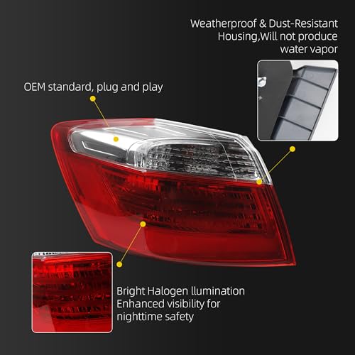 Image of Dasbecan Halogen Tail Light Assembly Compatible with 2013 2014 2015 Honda Accord Sedan EX LX Sport Rear Lamp Taillight Left Driver Side Replace#33550T2AA01 HO2804101