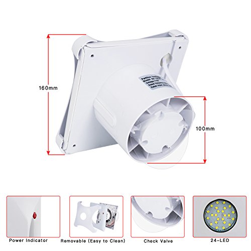 Hon&Guan 4" Home Ventilation Fan Garage Exhaust Fan Ceiling,Window and Wall Mount Fan with 5W LED Light for Kitchen(Ultra Silent)