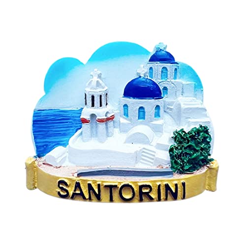 Aimant de réfrigérateur 3D Santorini Grèce - Cadeau souvenir - En résine - Fait à la main - Collection de décoration pour la maison et la cuisine
