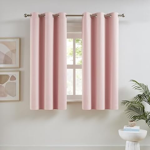 DUALIFE Pink Thermal Blackout Curtains 45 Inch Cover