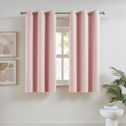 DUALIFE Baby Pink Curtains Panels for Girls Room Nursery Solid Blackout Room Darkening Curtains for Bedroom Grommet Top Window Treatment Drape 38x54 Inches Long