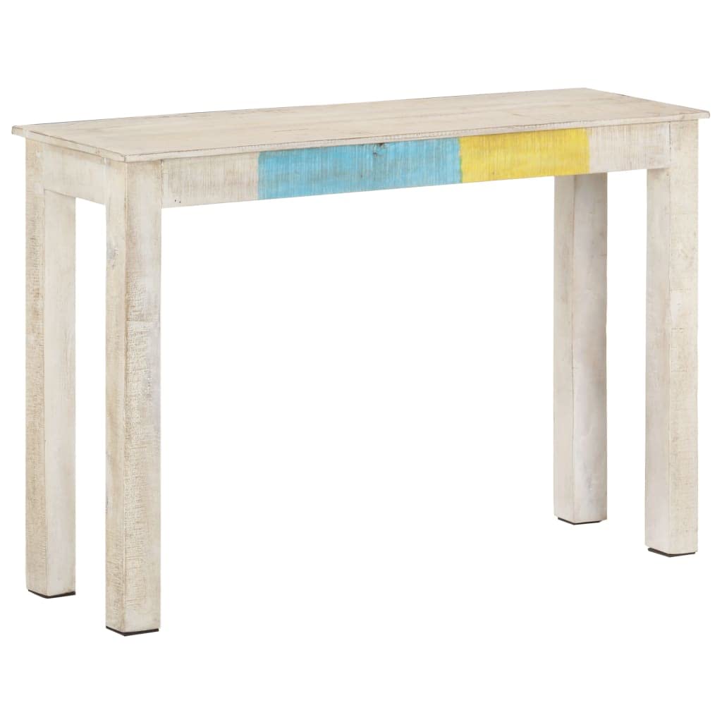 Tavolo consolle bianco in legno di mango grezzo, 115 x 35 x 77 cm, tavolino con ripiano e spazio per soggiorno, corridoio, ufficio, camera da letto, tavolino da caffè stabile con supporto a