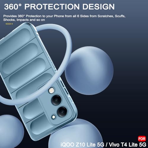 Image of TheGiftKart Liquid Silicon Back Cover Case for iQOO Z10 Lite 5G / Vivo T4 Lite 5G | Shockproof Military Grade Protection | Micro-Fibre Cloth On Inner Side | Built-in Anti-Slip Grip Cover (TPU, Blue)