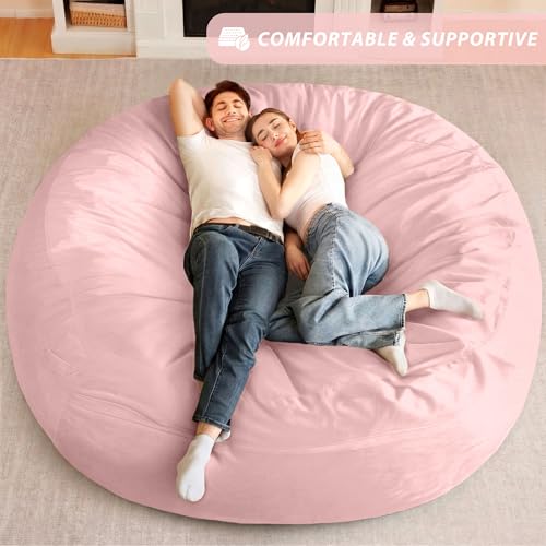 Image of HABUTWAY XX-Large Bean Bag Chair: Giant 7' Memory Foam Furniture Bean Bag Chairs for Adults with Microfiber Cover 7Ft（Pink）