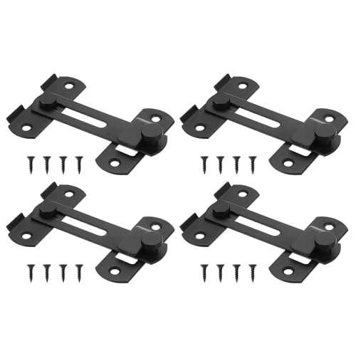 PATIKIL Pestillos de puerta de granero, paquete de 4 unidades, 3.5 x 2.8 pulgadas, acero inoxidable, pestillo de puerta corrediza, cerradura de seguridad con tornillos para armario, color negro