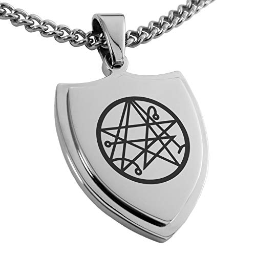 Stainless Steel Necronomicon Talisman Rune Shield Pendant Necklace